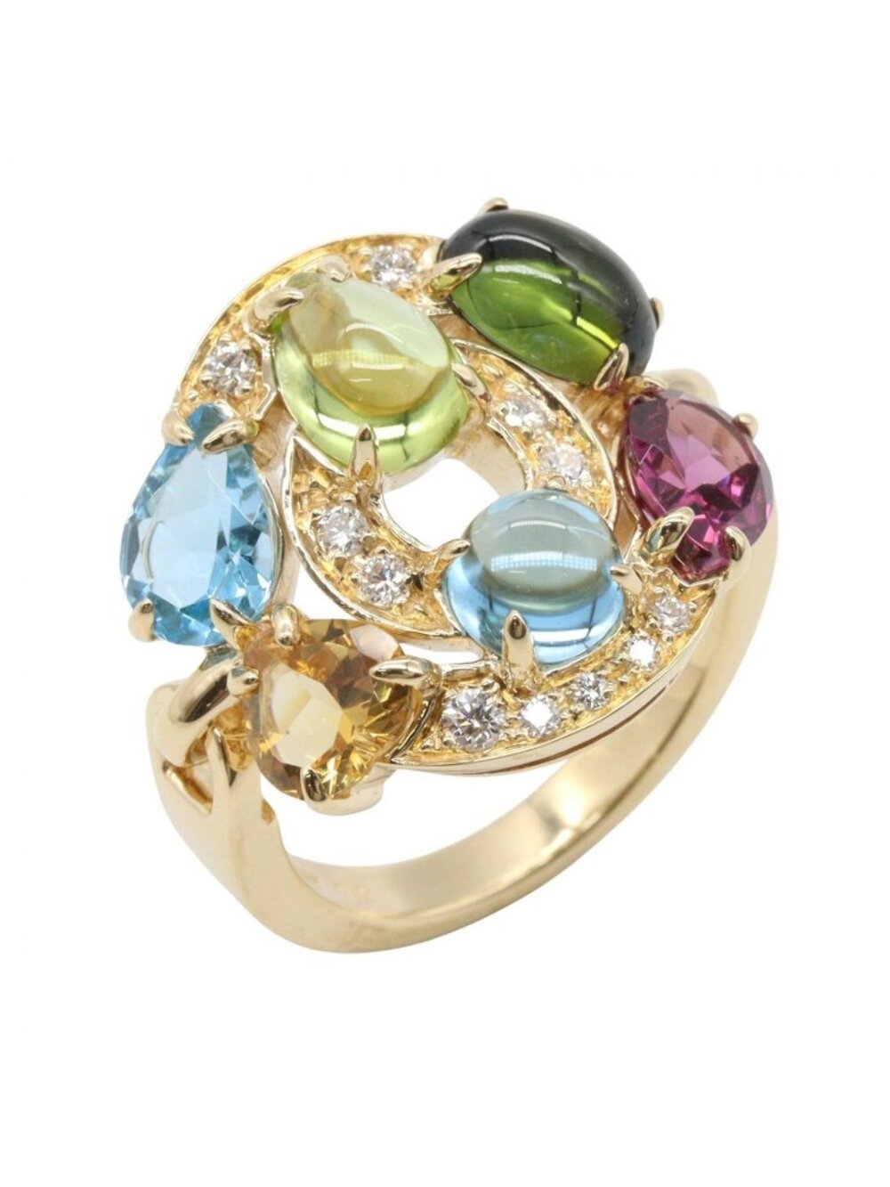 Bvlgari Ring Astrale Cerchi 18k Diamond Tourmaline Citrine Topaz